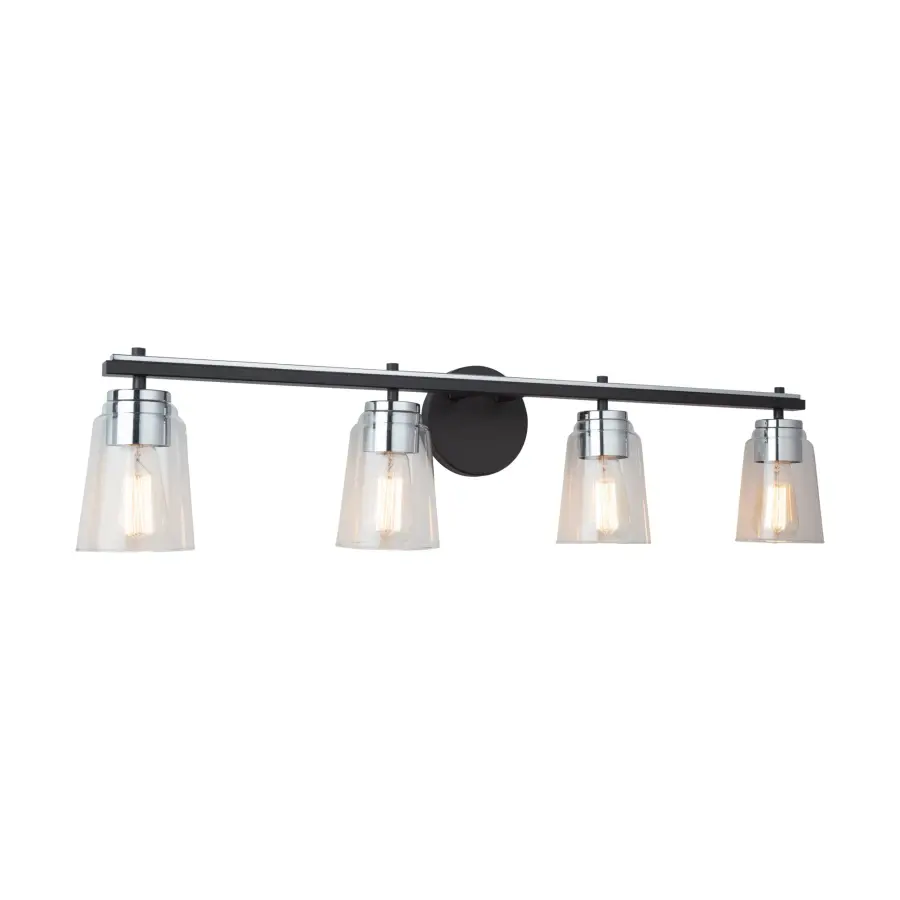 Essex Four Light Bathroom Vanity in Black and Chrome - Image 5