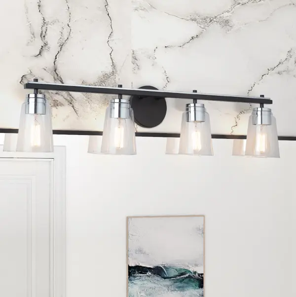 Essex Four Light Bathroom Vanity in Black and Chrome - Image 8
