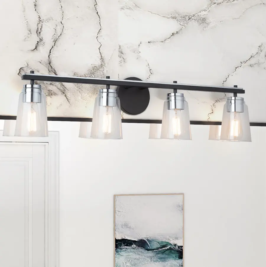 Essex Four Light Bathroom Vanity in Black and Chrome - Image 8