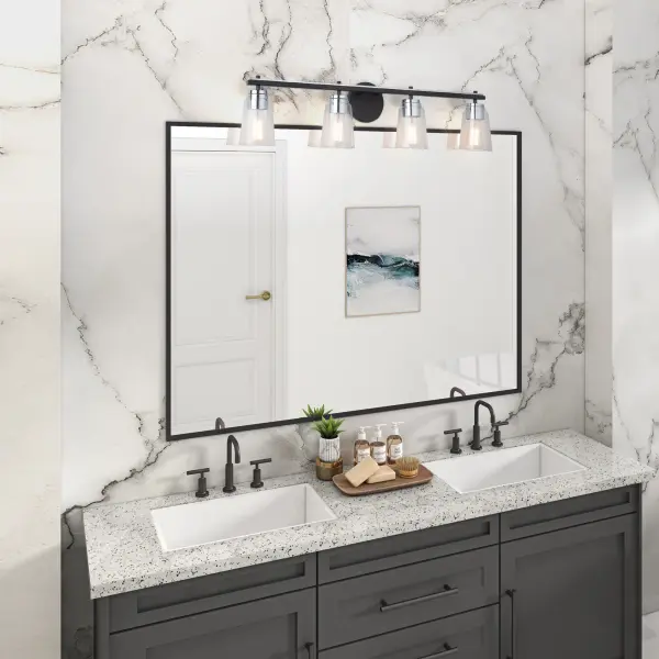 Essex Four Light Bathroom Vanity in Black and Chrome - Image 9