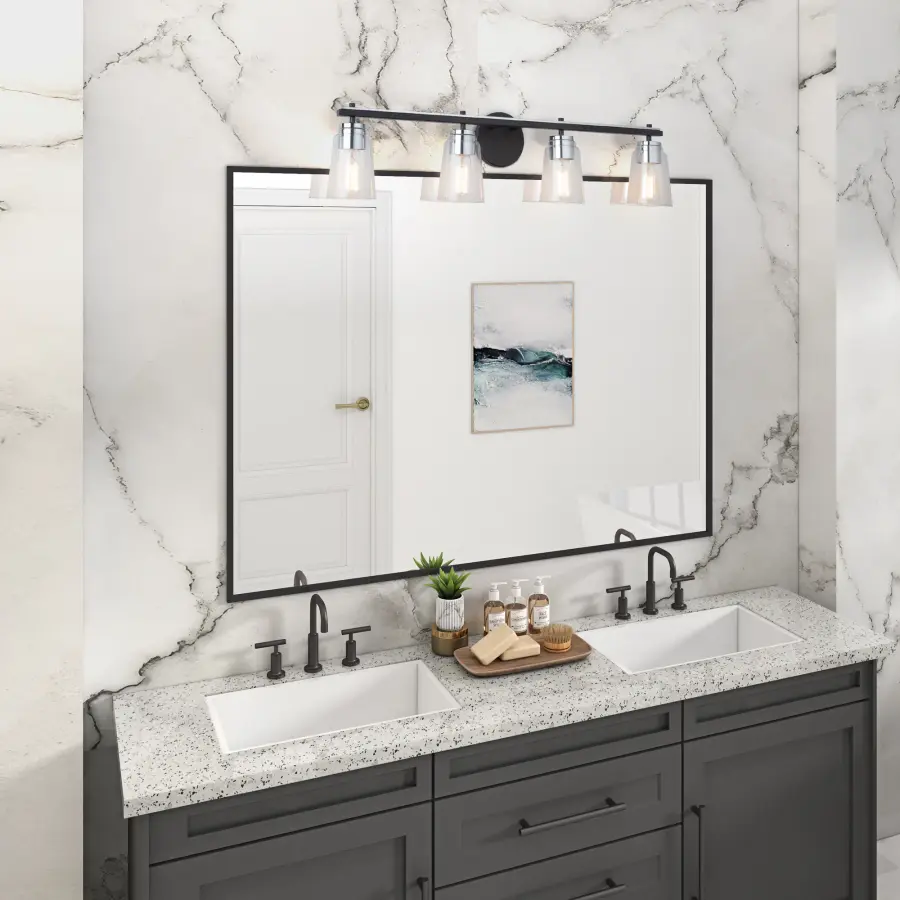Essex Four Light Bathroom Vanity in Black and Chrome - Image 9
