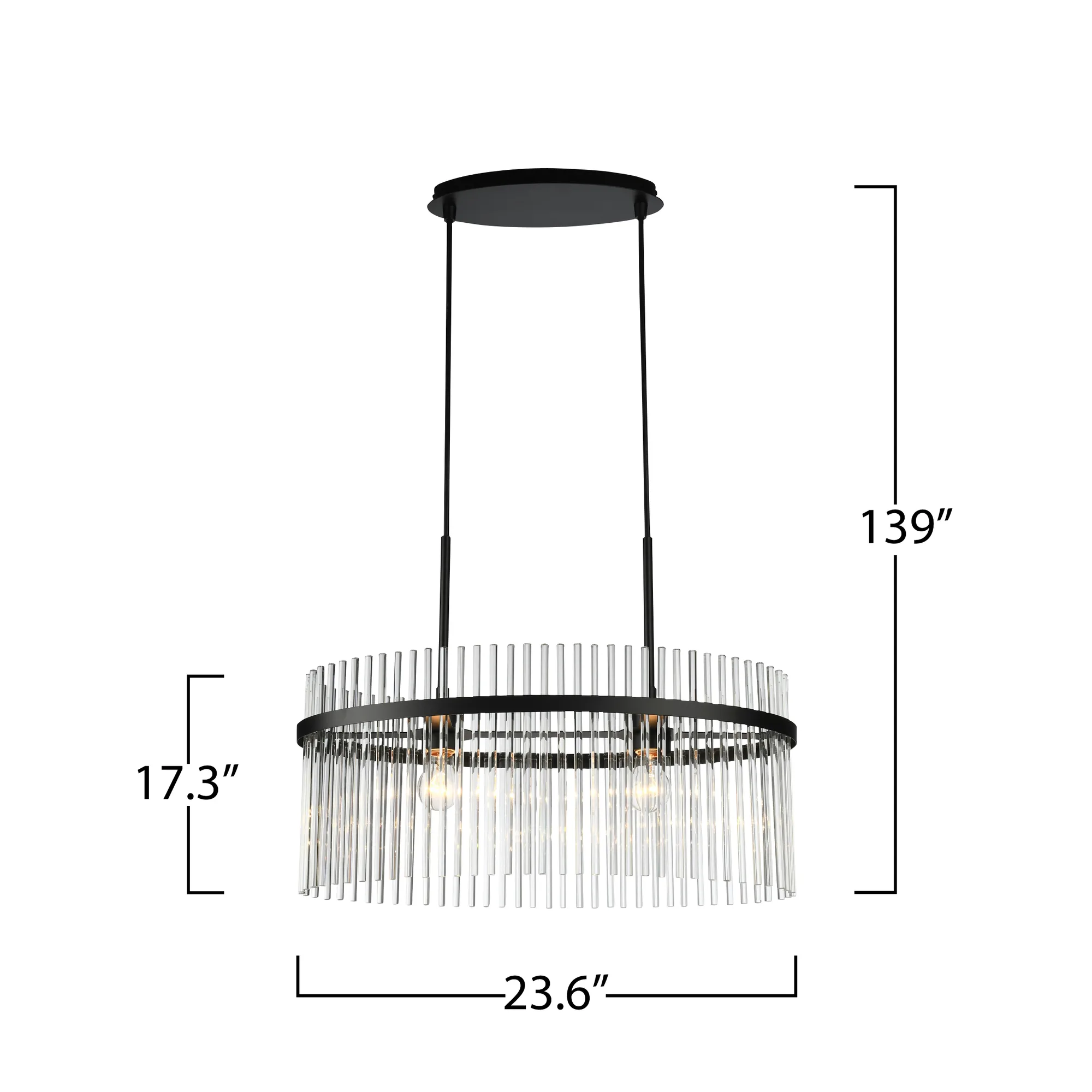 Ava 2 Light Chandelier Black with Glass Rods
