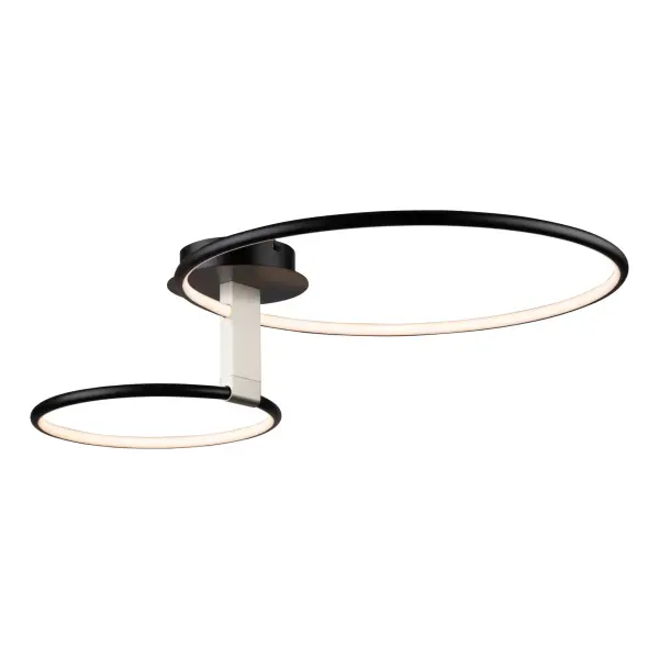 The Halo collection of semi flushmounts are all unique in their own ways. The main finish is black but has a brushed nickel holder which allows the user to rotate the bottom LED illuminated ring. What a cool unit to place in any home.