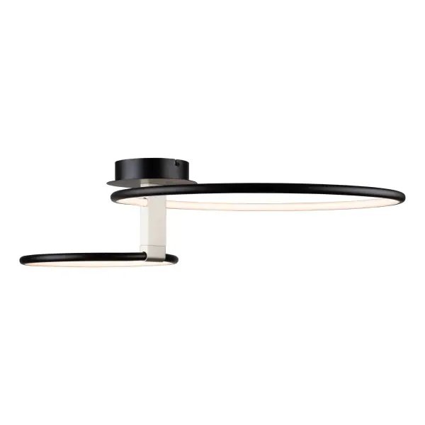 The Halo collection of semi flushmounts are all unique in their own ways. The main finish is black but has a brushed nickel holder which allows the user to rotate the bottom LED illuminated ring. What a cool unit to place in any home. - alternate view