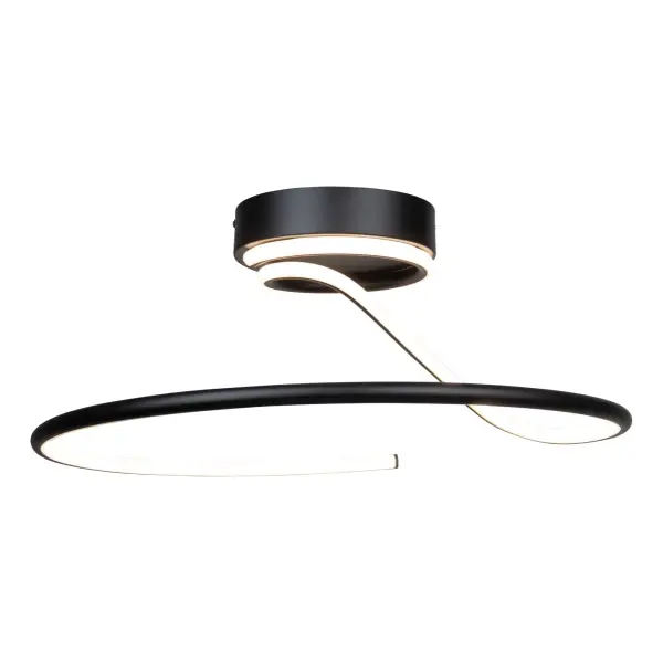 The Halo collection of semi flushmounts are all unique in their own ways. Let your eye follow the wrap around of bright LEDs from bottom to top. Yes it all lights up and beautifully. The frame is finished in a semi gloss black. - alternate view