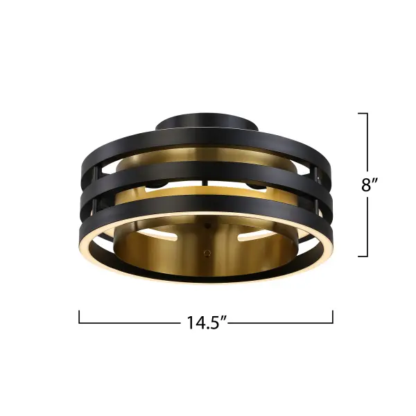 Black and Brushed Brass The Toledo collection by designer Kevin Kraemer boasts a striking 3-ring architecture. The outer ring is elegantly finished in black, and the inner is adorned in a lustrous brushed brass. This exquisite combination of contrasting colors creates a visually captivating chandeliers. Illuminated by energy-efficient LED - the bottom, middle, and top rings illuminate. This model has a switch to change the color temperature from 3000, 4000 and 5000 kelvin. Semi flushmount shown. (matching chandelier