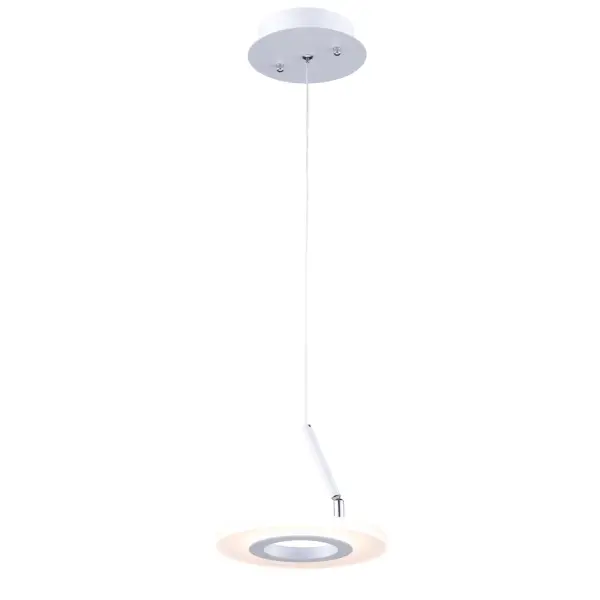 Very unique and highly modern, the Phoenix collection featured a semi gloss white frame which has LED illuminated discs throughout. The direction of each disc is adjustable. This model is energy efficient. Single pendant shown (other size and companion units available)