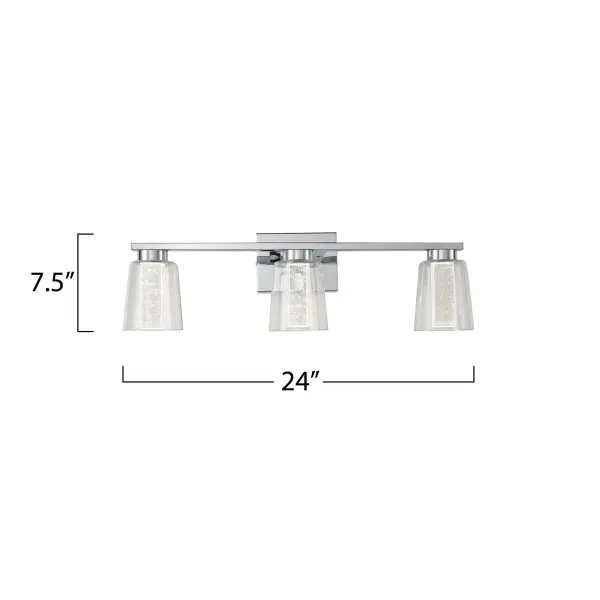 The Dalton LED vanity light combines energy-efficient LED technology with a sleek chrome finish, delivering bright, even illumination ideal for grooming tasks. Its contemporary design complements modern bathroom aesthetics.
