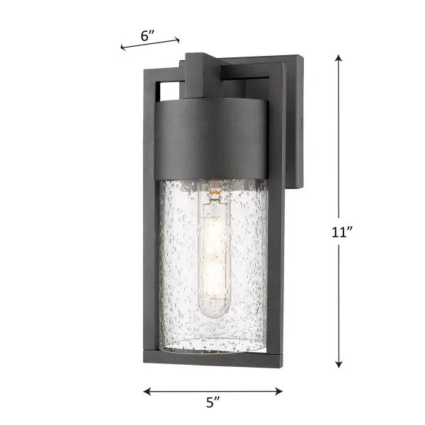 The "Bond Collection" of exterior lanterns is finished in black, has cylindrical clear seeded glassware, and is illuminated by an LED bulb type E26/Medium (Standard) bulb base. (Backed by our industry leading 25 year on corrosion & 5 years against premature paint Due to the California Title 20 regulations, replaceable light bulbs will not be included with any product sold to customers in California. OMRoDdEelRING AC9140BK