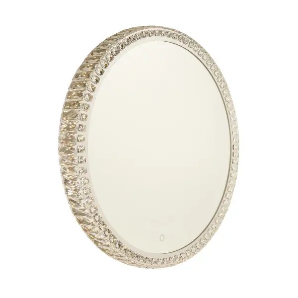 Reflections AM306 Mirror Hit the switch and bring your mirror to life. This LED mirror has a crystal frame. Features a smart touch dimmer switch for the exact amount of light desired. (Circle shape)