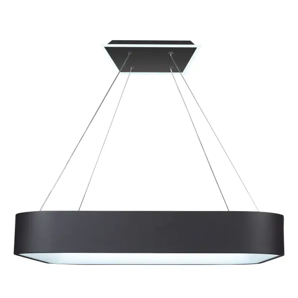 Lazio Collection Integrated LED Chandelier The Lazio collection is sleek and stylish from any angle. This pendant type chandelier has a square frame is finished in a semi matte black, and is illuminated by bright LED energy efficient technology. It is suspended by thin aircraft table adjustable cables. This model is equipped with a CCT switch with 5 levels of color temperature (3000/3500/4000/4500/5000) - alternate view