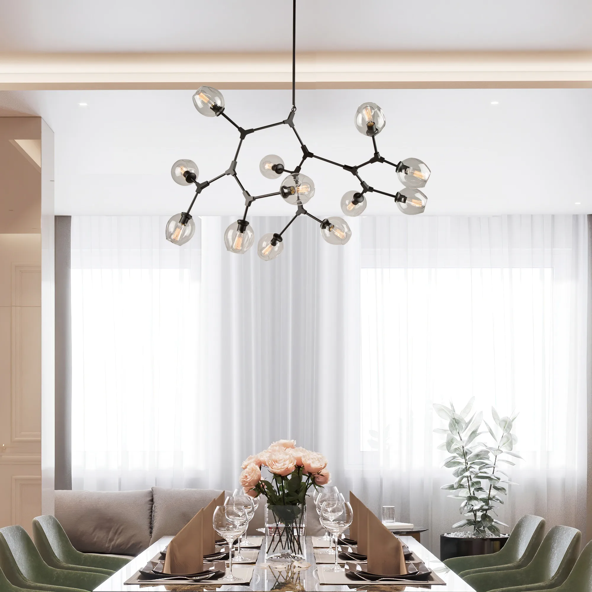Organic 12 Light Chandelier in Black