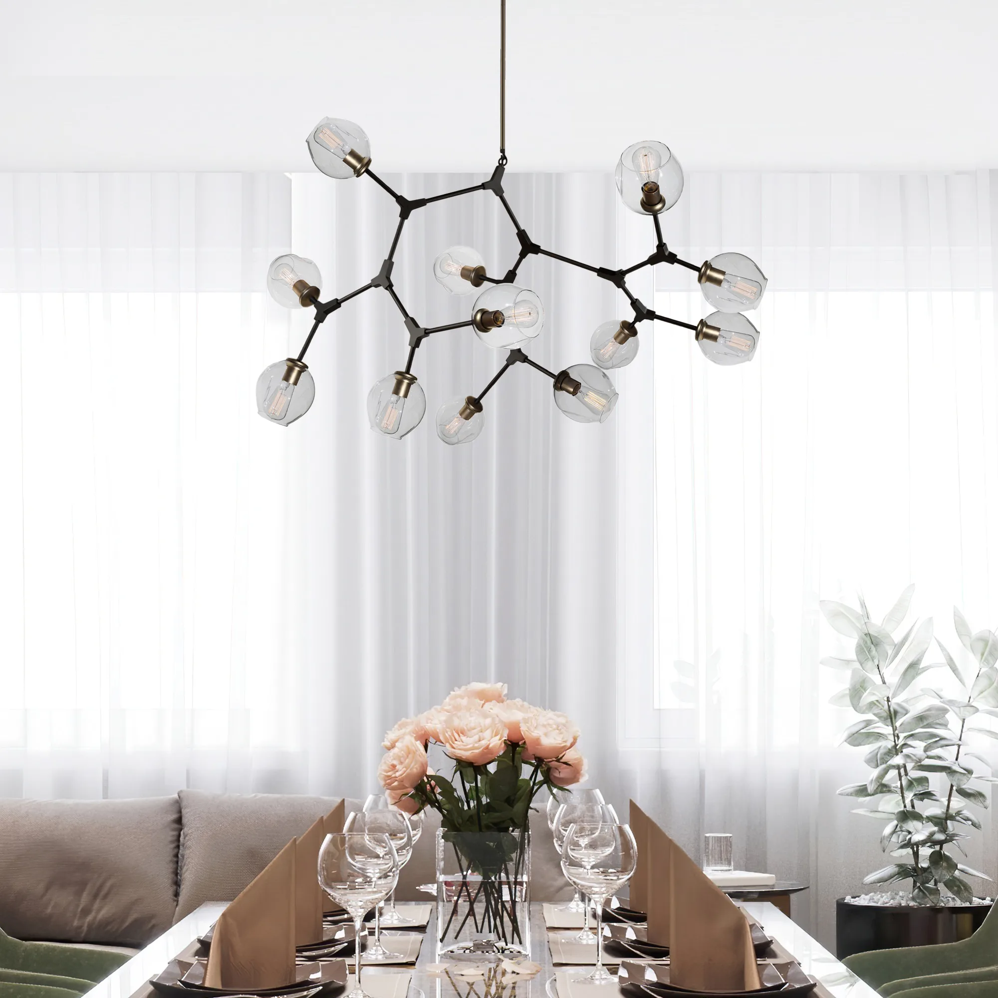 Organic 12 Light Chandelier in Vintage Brass