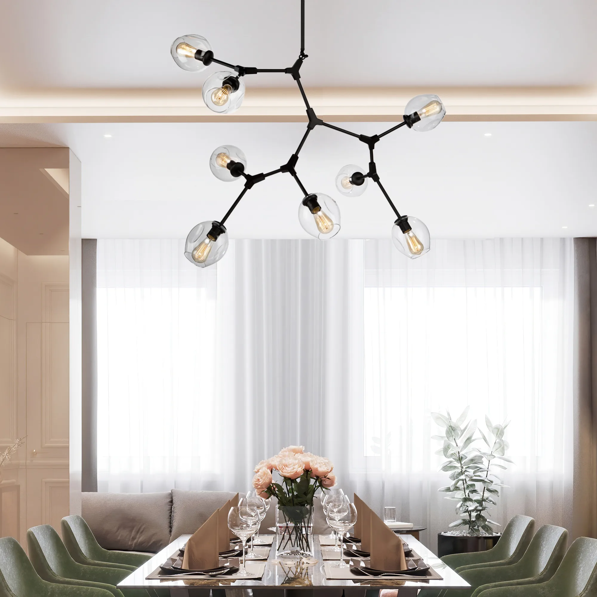 Organic Eight Light Chandelier in Black