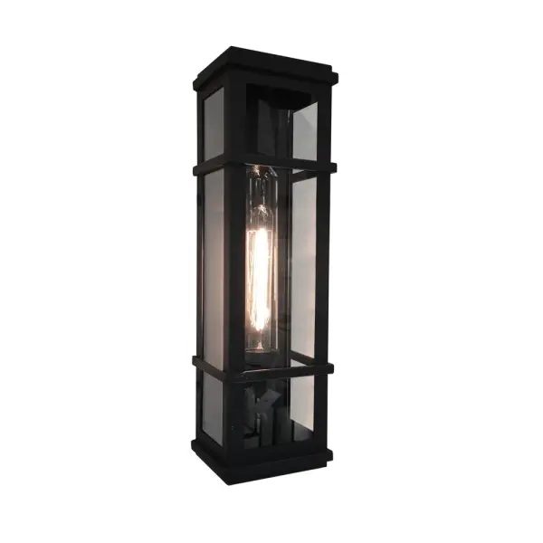 Granger Square 1 Light Black Outdoor Light The “Granger Street” collection of modern exterior lighting designed by S&C, has clear glassware which is frame in its precise linear frame. Shown in black and available in stainless steel. (Warranty on Exteriors lighting is 5 years on premature paint defects and 25 years against corrosion and we use corrosion resistant copper screws).