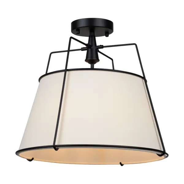 Pullman Collection 3-Light Semi-Flush Designed by Steven Sabados (S&C), the Pullman Collection of linen shades is elegantly suspended by black metal frames, seamlessly combining classic and modern design elements. The high-quality linen shades, gently tapered and expertly crafted, diffuse light to create a warm and inviting ambiance. With their timeless elegance and versatile aesthetics, these shades add a touch of sophistication to any space they grace. The model shown is a semi flushmount. (also available with brass - alternate view
