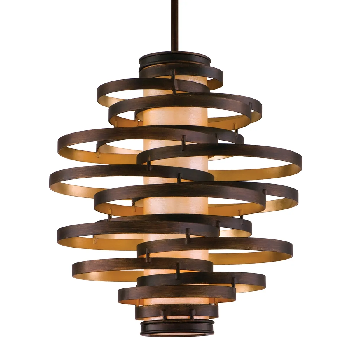 Vertigo Two Light Chandelier in Bronze and Gold Leaf