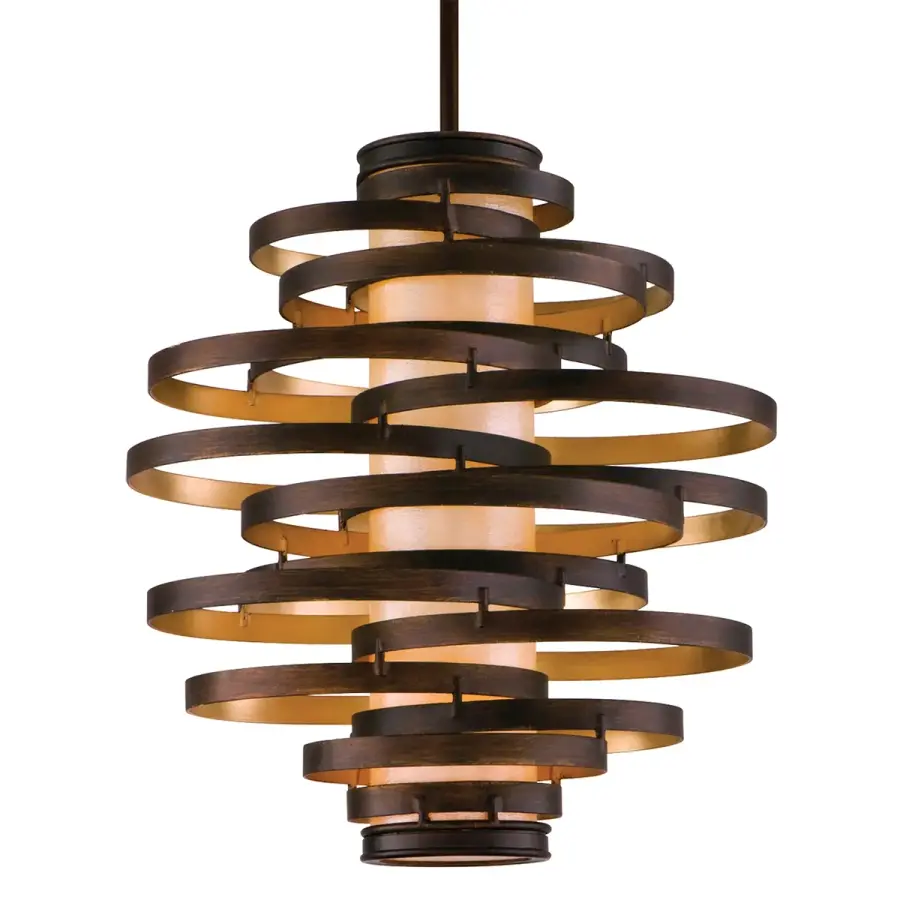 Vertigo Two Light Chandelier in Bronze and Gold Leaf