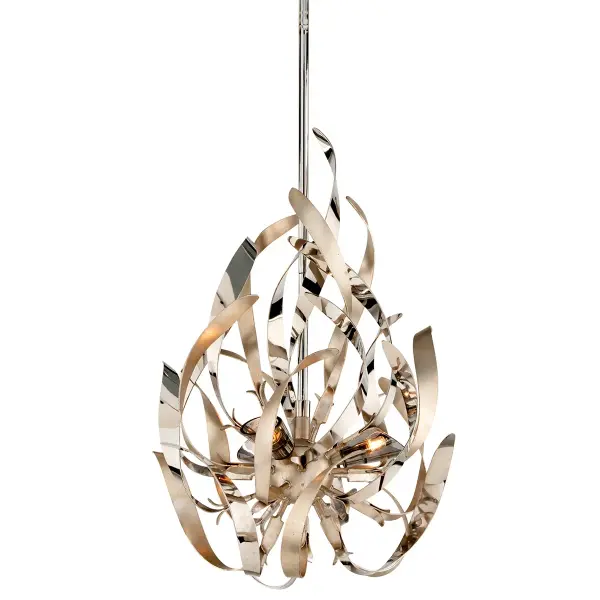 The Graffiti pendant transforms lighting into kinetic art with hand-worked iron ribbons that create mesmerizing shadow play. Its compact 15-inch diameter makes it versatile for intimate spaces while delivering dramatic visual impact.