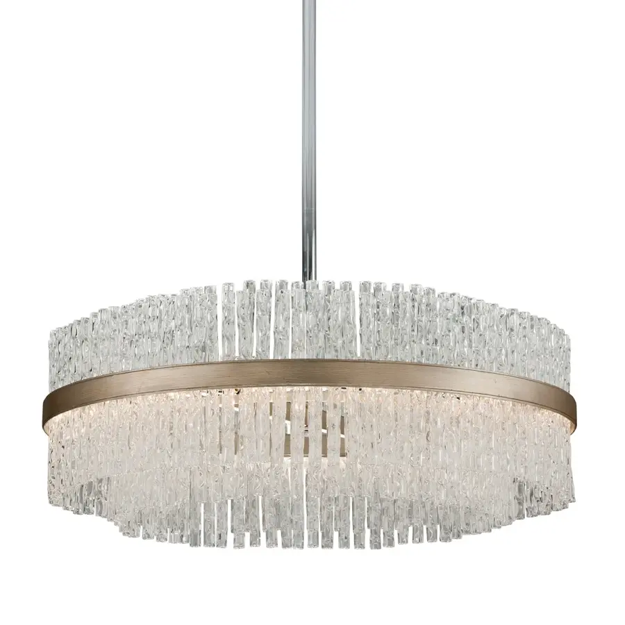 Chime 12-Light Chandelier in Silver Leaf Polished Stainless