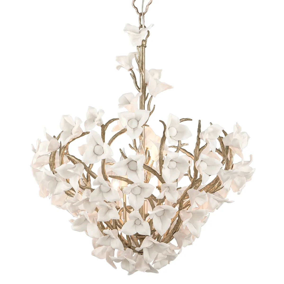 Lily Six Light Chandelier in Stria Gold Leaf