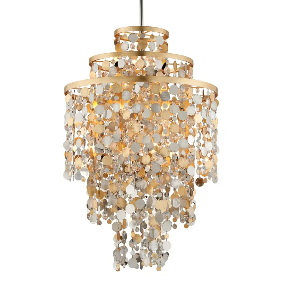Ambrosia 11-Light Chandelier in Gold Silver Leaf & Stainless