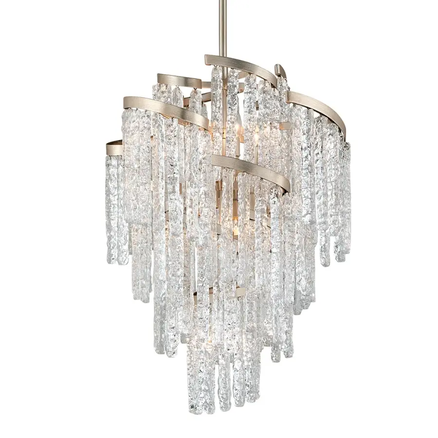 Mont Blanc Nine Light Chandelier in Modern Silver Leaf