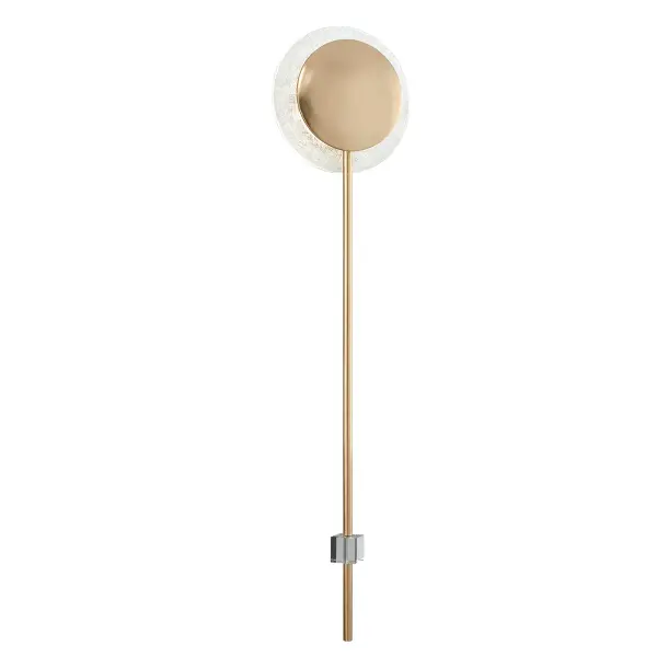 The Moscato wall sconce makes a bold vertical statement with its 41.75-inch height and hand-crafted iron construction. Clear Venetian glass paired with gold leaf finish creates an elegant focal point ideal for grand entryways and formal spaces.