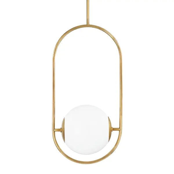 The Everley pendant combines modern simplicity with luxurious vintage brass finish and opal etched glass. Its distinctive asymmetric design and sculptural use of negative space create visual interest while maintaining timeless elegance.