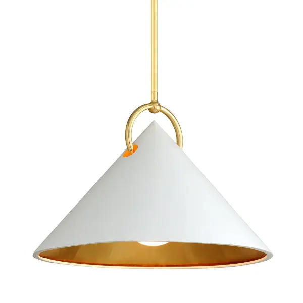 The Charm pendant combines luxurious gold leaf finish with soft opal white glass for a sophisticated glow. Hand-crafted iron construction ensures quality, while the 23-inch width makes it perfect for medium-sized spaces.