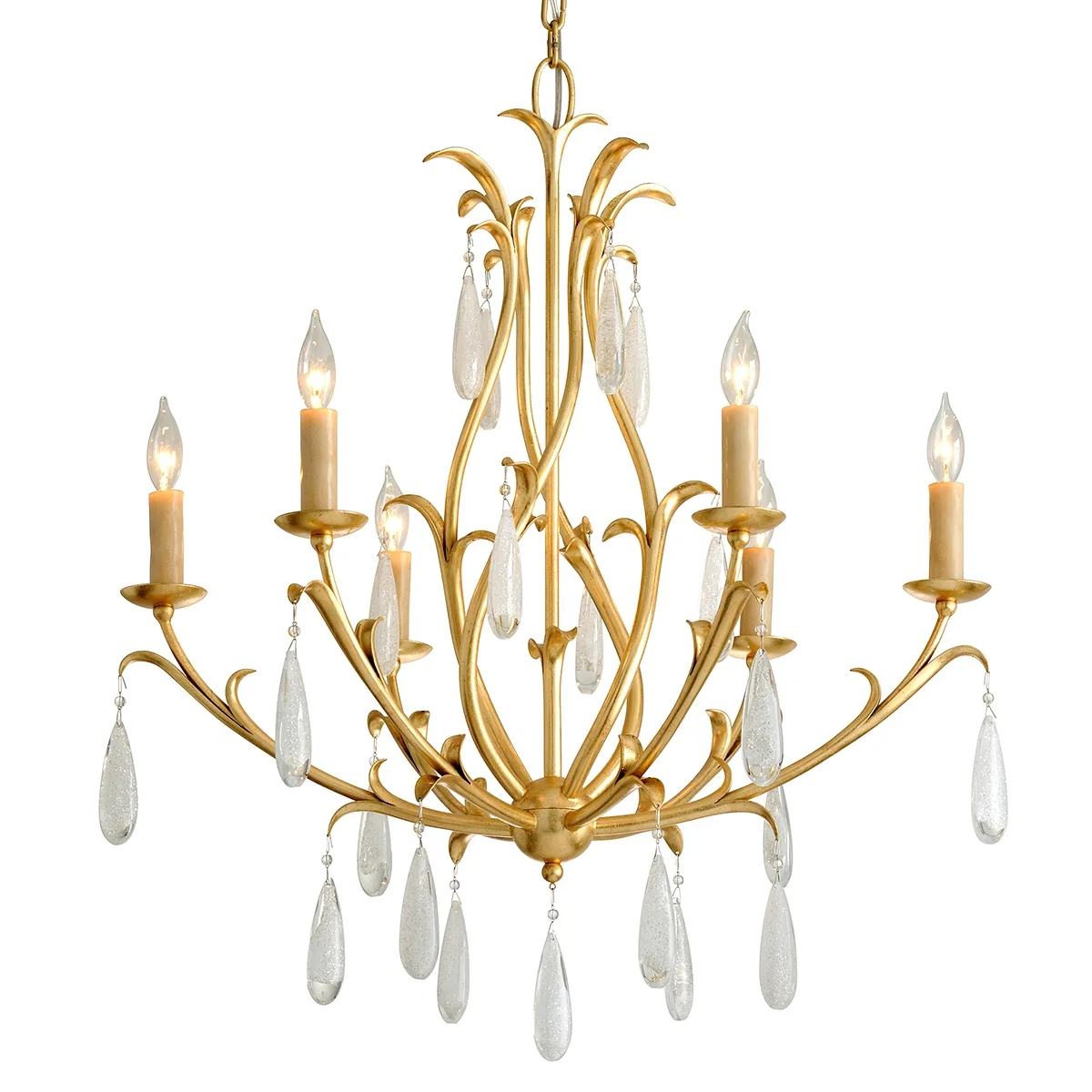 Prosecco Six Light Chandelier in Gold Leaf