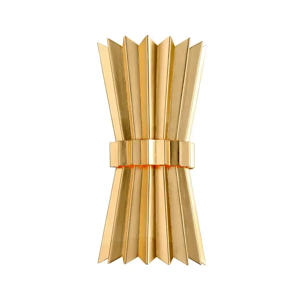 The Moxy wall sconce brings sophisticated glamour with its hand-crafted iron construction and luxurious gold leaf finish. Compact at 8 inches wide, it's perfectly sized for flanking mirrors or creating ambient lighting in smaller spaces.