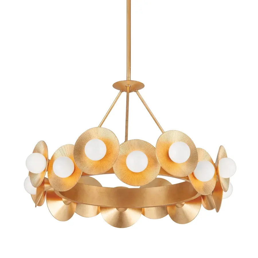 Emerald LED Chandelier in Vintage Gold Leaf
