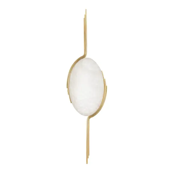 The Lapis LED Wall Sconce combines warm vintage brass with natural alabaster glass for sophisticated ambient lighting. Its integrated LED provides energy-efficient illumination with excellent color rendering in a sleek vertical profile.