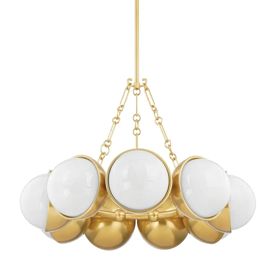 Althea Nine Light Chandelier in Vintage Polished Brass