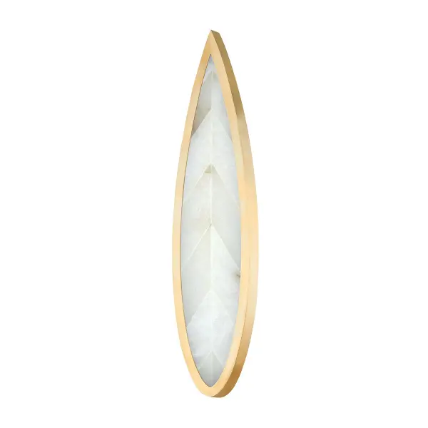 The Havasu LED sconce combines vintage brass elegance with the warm, natural beauty of alabaster. Its slim 5.75-inch profile and 22.5-inch height create a sophisticated vertical accent perfect for narrow spaces.
