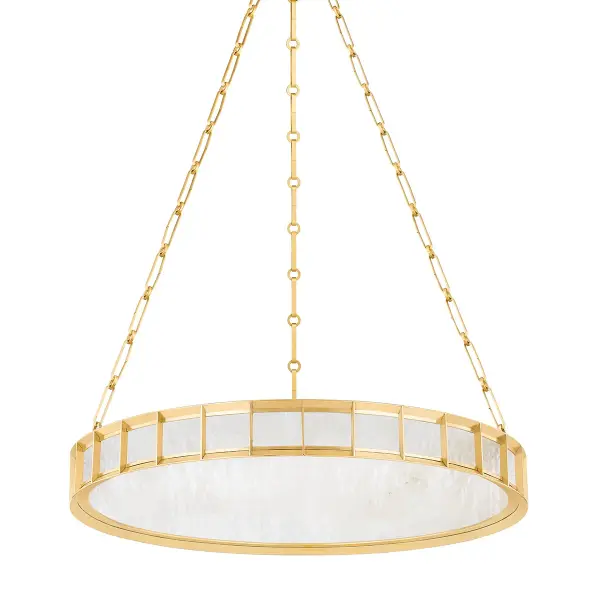 The Leda combines modern architectural lines with luxurious natural alabaster for a sophisticated statement piece. Its column-like brass framework creates visual interest while the integrated LED provides efficient, warm illumination.