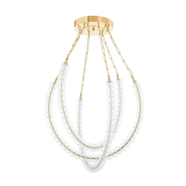A show-stopping chandelier that combines artistry with modern LED efficiency. The swooping beaded tubes create an airy teardrop silhouette that transforms any space into a gallery-worthy environment. High-quality integrated LED with excellent color rendering.
