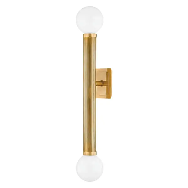Pienza merges industrial minimalism with old Hollywood glamor through its striking geometric design. The vintage brass tube and dual glass orbs create visual balance and sculptural appeal, perfect for adding dramatic flair to intimate spaces.