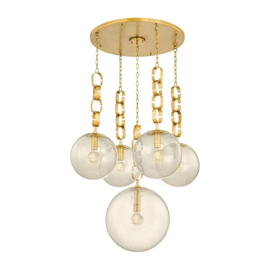 Nessa Five Light Chandelier in Vintage Brass
