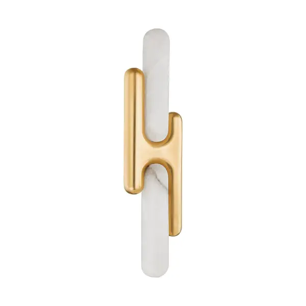 A striking wall sconce that combines natural alabaster forms with warm vintage brass in an unexpected geometric arrangement. The contrast between matte stone and polished metal creates visual intrigue perfect for modern interiors.