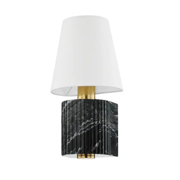 The Aden wall sconce combines vintage brass warmth with a white linen shade for soft, diffused lighting. Its compact 8-inch profile makes it ideal for bathrooms, hallways, and bedrooms where space is limited but style matters.