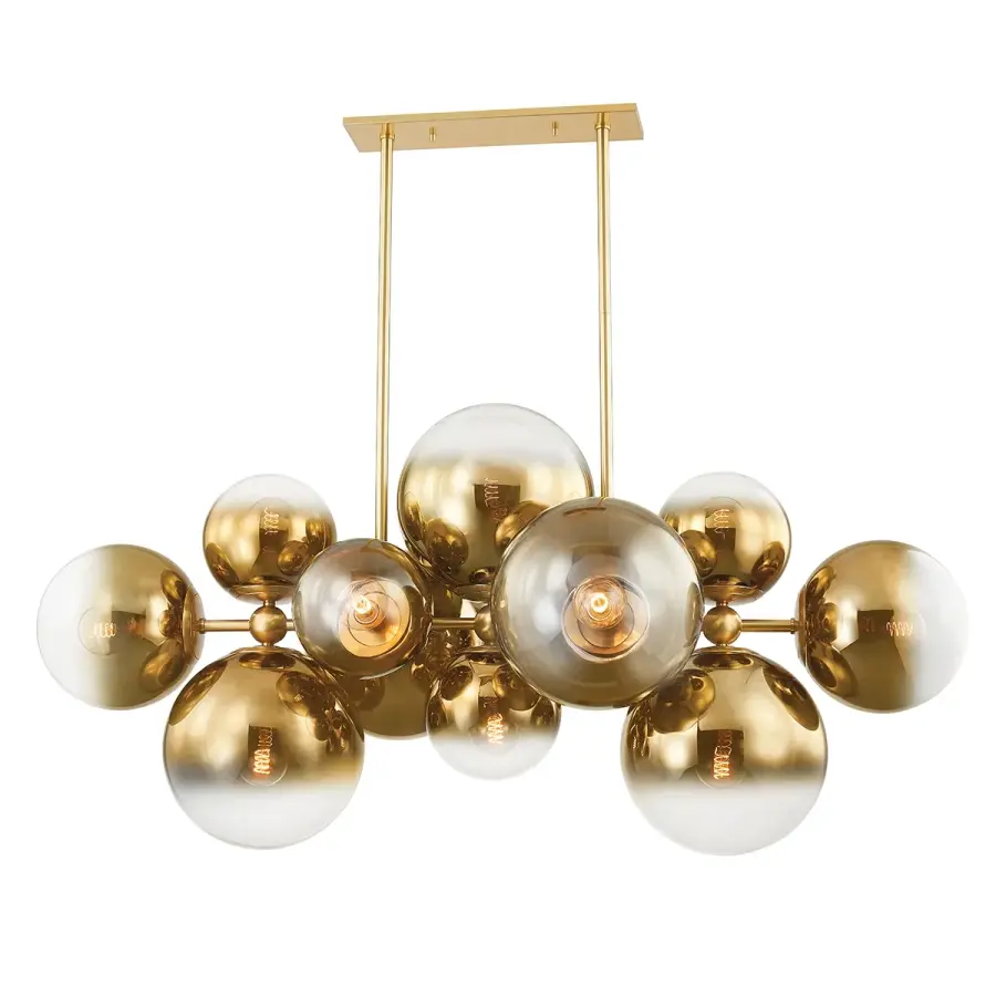 Kyoto 12-Light Linear Chandelier in Vintage Polished Brass