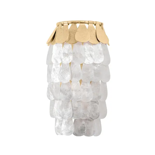 The Coralie wall sconce brings refined elegance to smaller spaces with its vintage gold leaf finish and compact 7.25-inch profile. Perfect for flanking mirrors or creating ambient lighting in intimate settings.