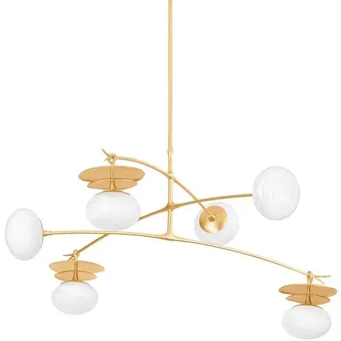 A stunning oversized chandelier that brings nature indoors through fluid metalwork and delicate glass spheres. The 57-inch linear design makes a dramatic statement while maintaining an airy, organic feel perfect for modern interiors.