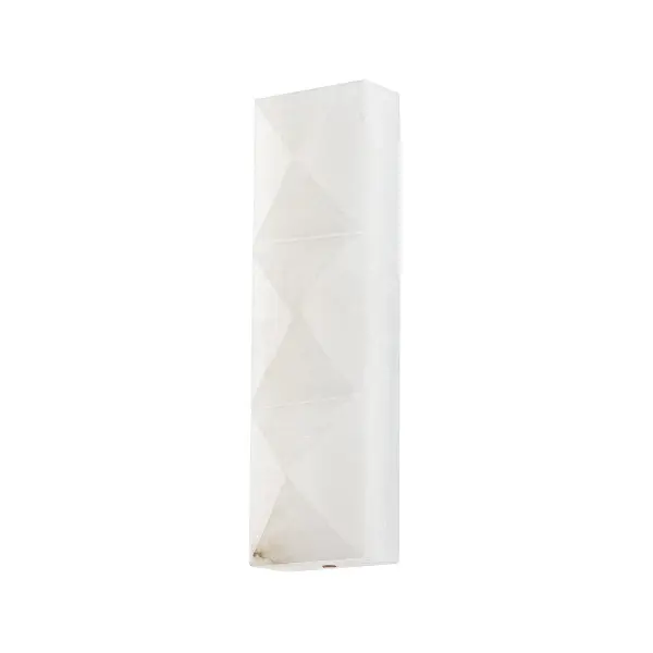 This thoughtfully designed LED sconce showcases natural alabaster panels that emit a warm, milky glow perfect for smaller spaces. The vintage brass finish adds timeless elegance while the integrated LED provides energy-efficient illumination.