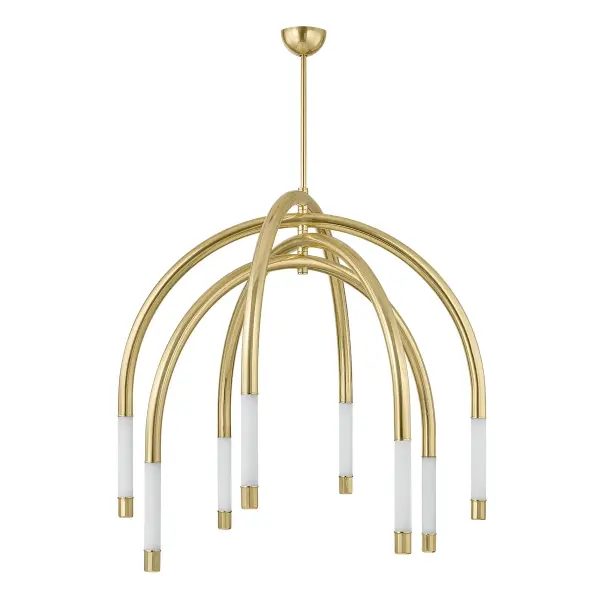 Noz Nozawa's Zeme chandelier makes a bold sculptural statement with its exaggerated chain-link silhouette and vintage glamor aesthetic. The integrated LED technology delivers energy efficiency without sacrificing the warmth of traditional lighting.