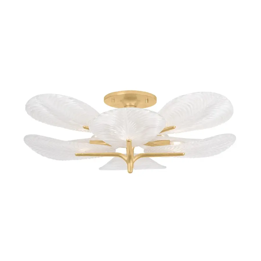 Kamal Eight Light Semi Flush Mount in Vintage Gold Leaf