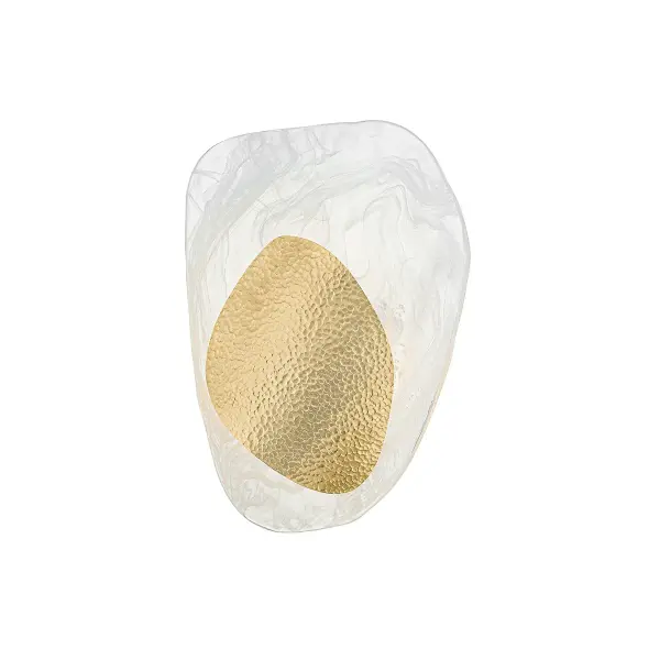 The Bilbao LED Wall Sconce combines hammered Vintage Brass with delicate Piastra cast glass in a sculptural design that curves gracefully from the wall. Its botanical-inspired form and warm 2700K LED create an inviting ambiance.