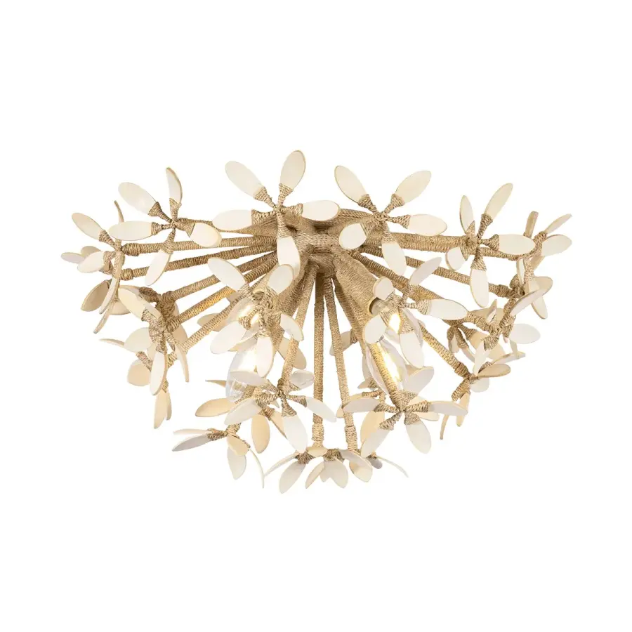 Corfu Four Light Semi Flush Mount in Ivory Coco